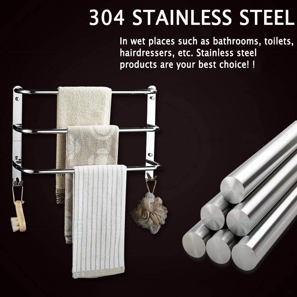 Toalleros Estante para Toallas Toalleros Montado en la Pared con Ganchos Toallero de Acero Inoxidable 304 Almacenamiento de Toallas Barra de Toallas de Baño para Baño Plata,Los 40Cm