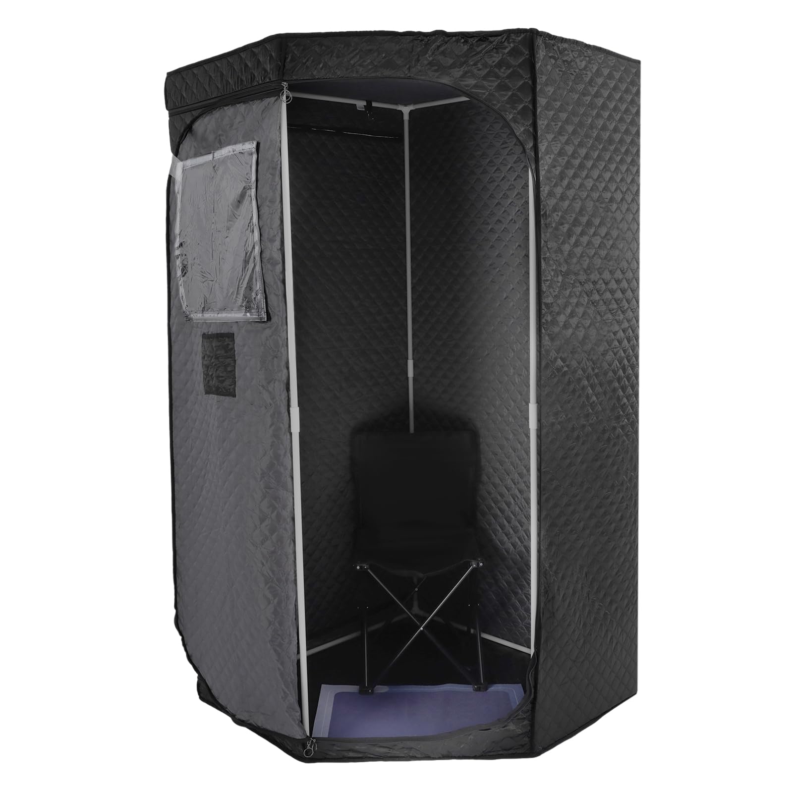 QIUTMER Portable Sauna for Home Spa Relaxation, Full Size Personal Pentagon Sauna Tent with 3L 1500W Steamer, Remote Control, Folding Chair and Mat, 9 Levels Heat, Black