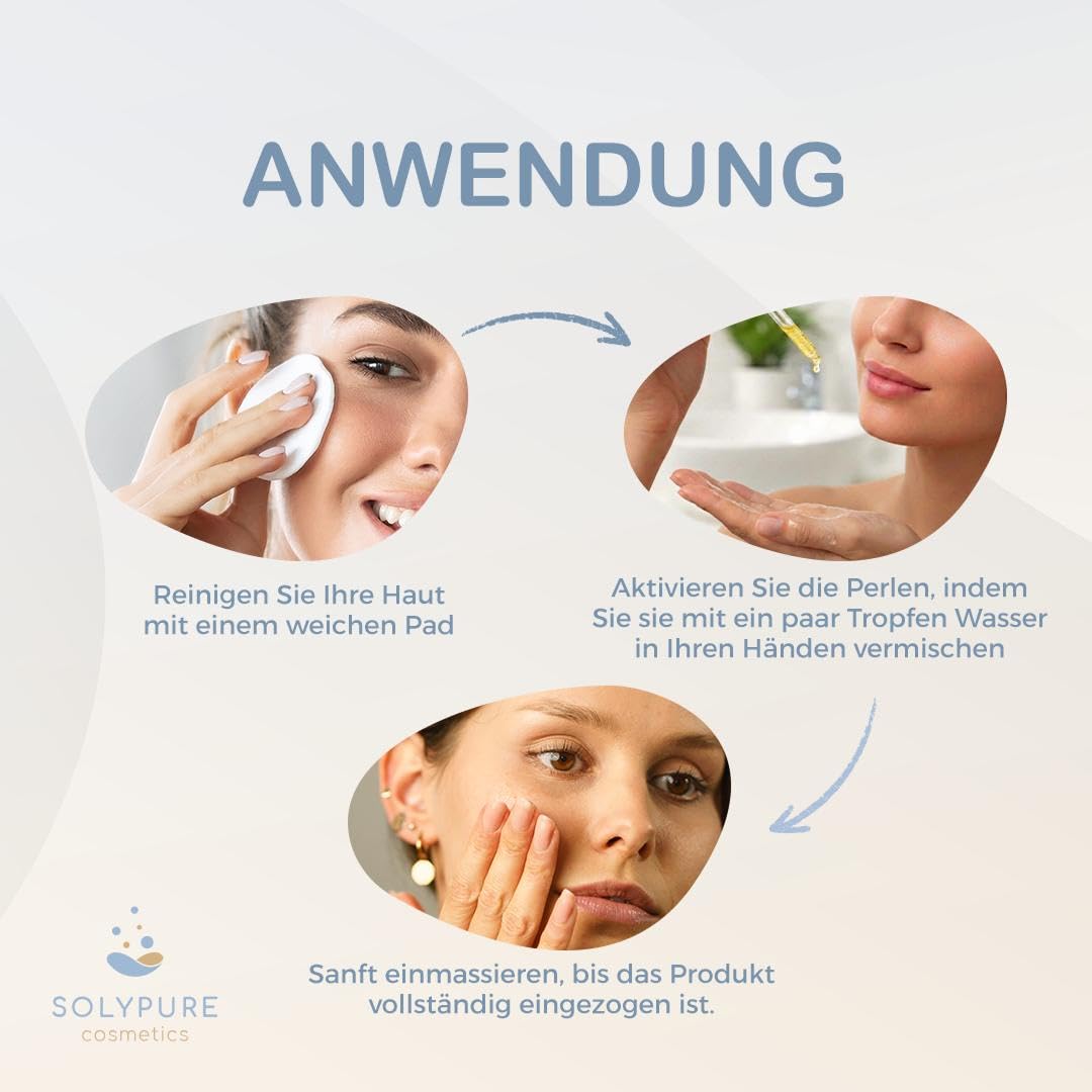 SolyPure HYALU-PEARLS – Hyaluron Serum Gesicht – 10% Hyaluronsäure – Hochdosiert – Feuchtigkeit – Anti-Aging – Peeling-Effekt – mit Arganöl & Jojobaöl – Patentierte Perlentechnologie