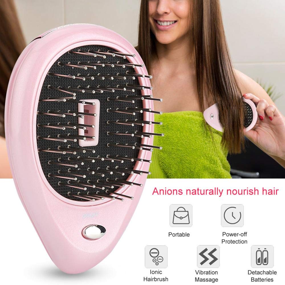 Spazzola elettrica portatile ionica mini spazzola per capelli pettine elettrico del cuoio capelluto massaggiante spazzola per la cura vibrazione massaggio pettine spazzola per capelli (rosa)