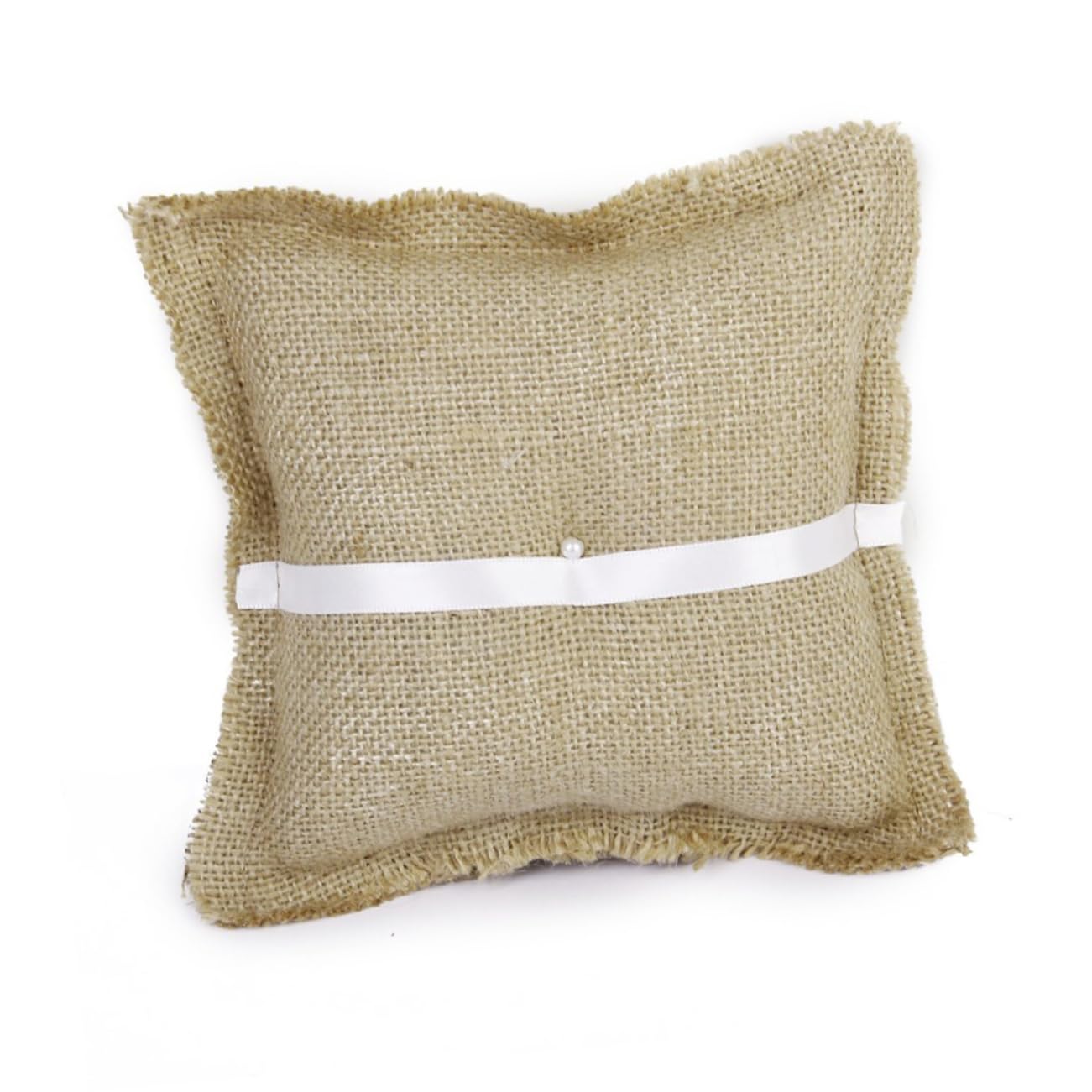 ULDIGI Jute Wedding Ring Pillow Ring Bearer Pillow Bowknot String 15x15cm Brown