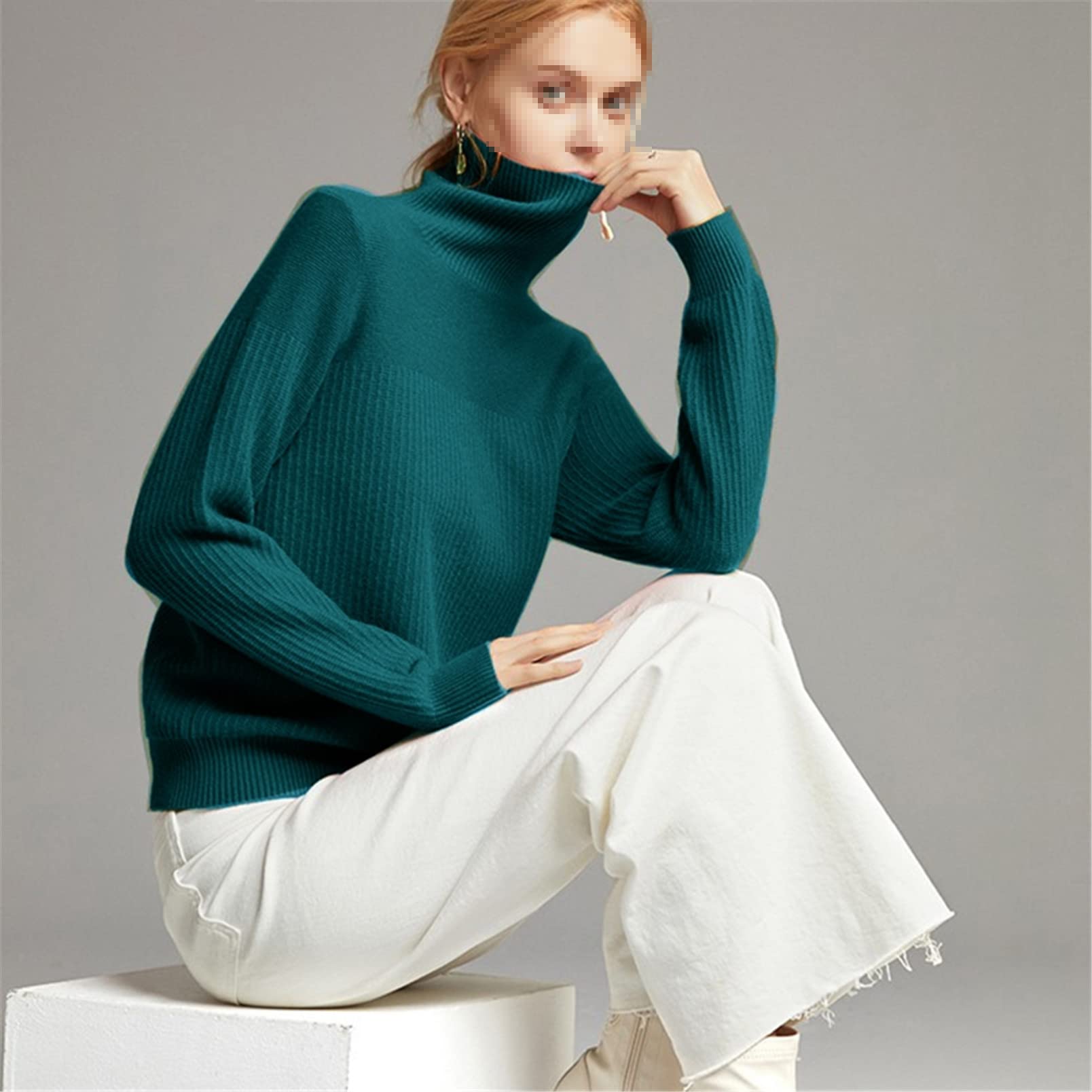 Lana Donne Dolcevita Maglione Autunno Inverno Caldo Maglia Cashmere Pullover Jumper, Blu 58751, Taglia unica