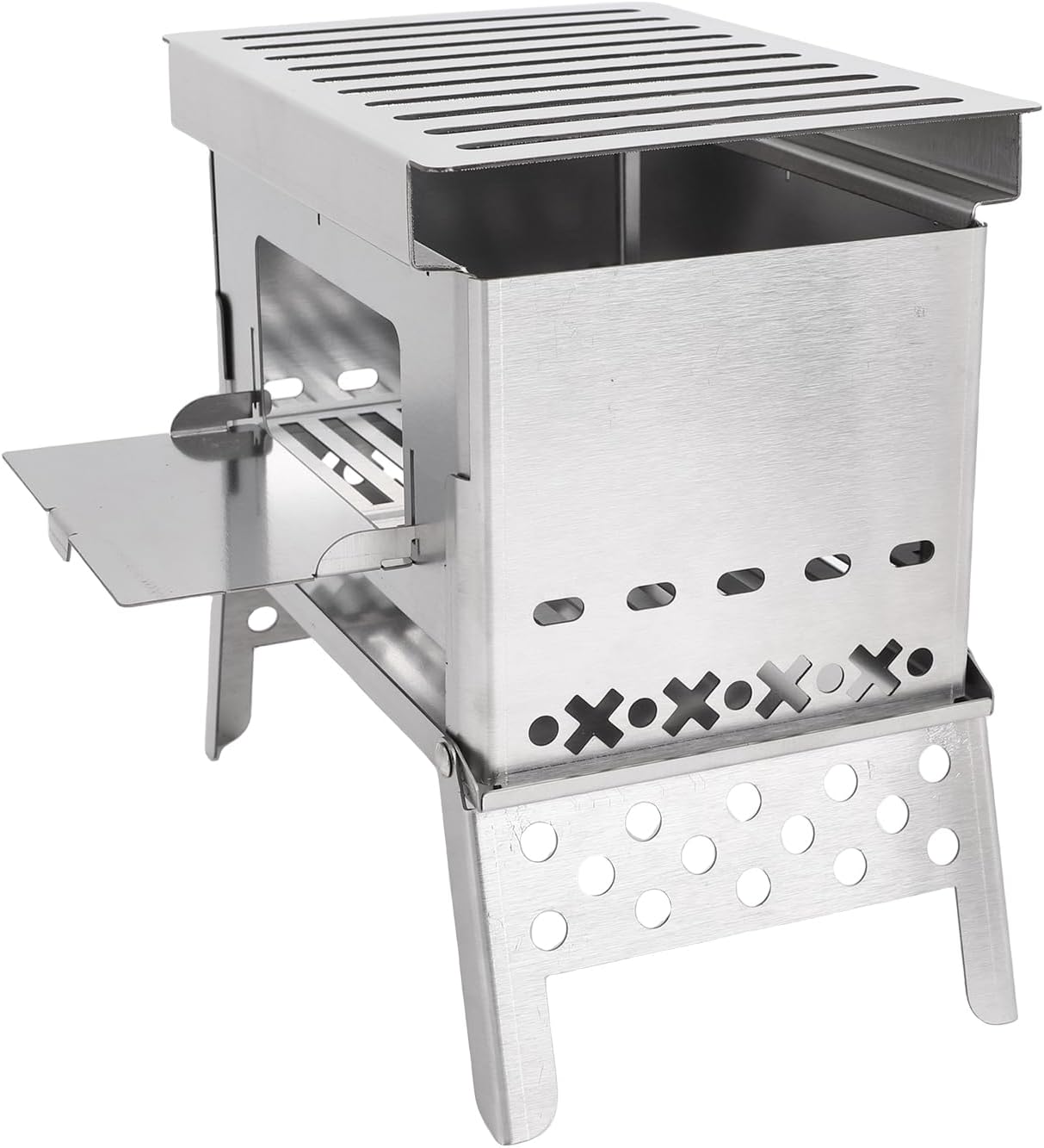 Keenso Wood Burning Stove, Foldable Stainless Steel Camping Outdoor Grill with 3 Cooking Modes, Compact Design for Ice Fishing and Backpacking (21 * 13 * 19cm)