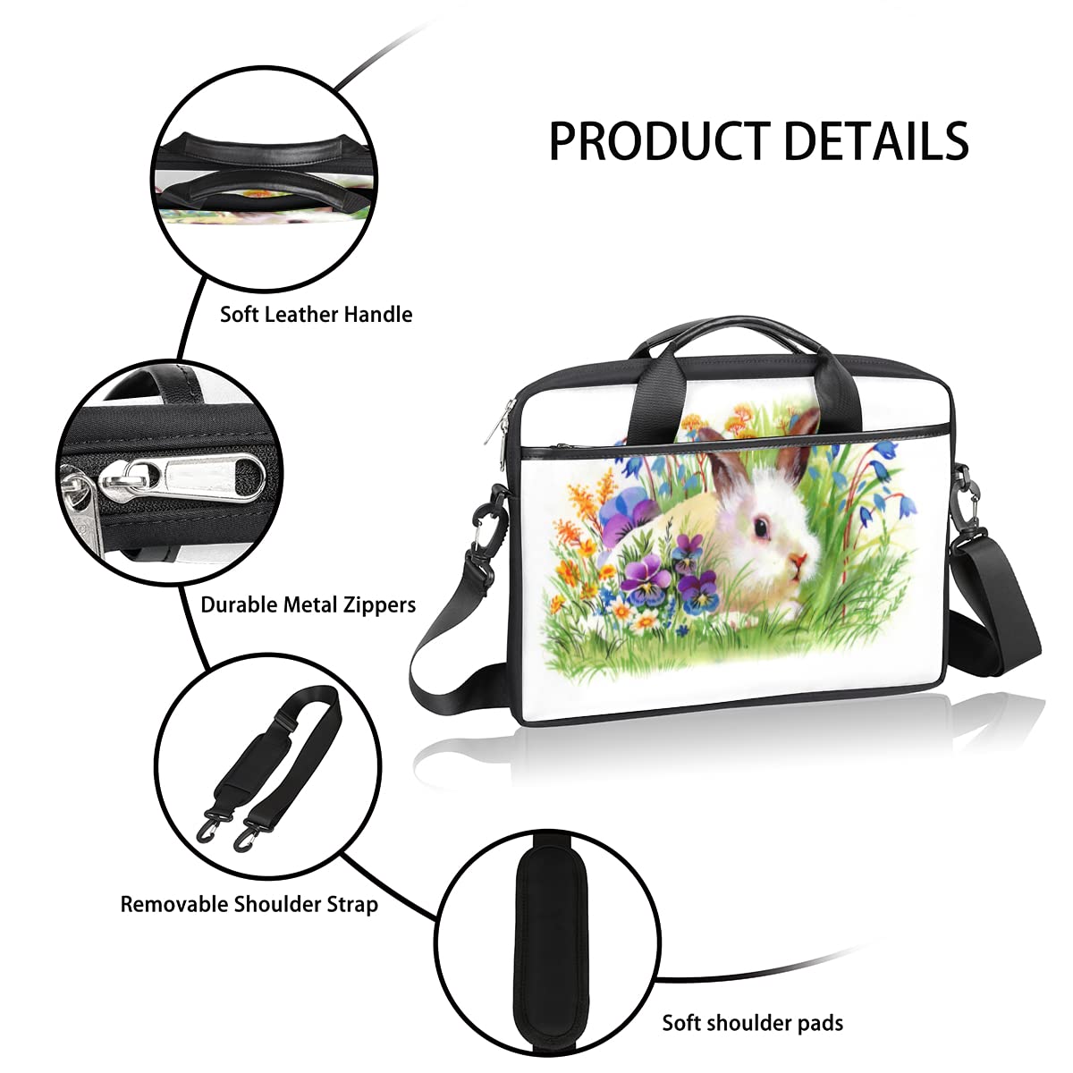 TropicalLife GIGIJY Królik Laptop Case Bag Easter Rabbit Bunny Canvas Teczka 13 w 13,3 w 14 w 15 cali dla dzieci chłopców dziewcząt kobiet mężczyzn, wielobarwny, Rozmiar Uniwersalny