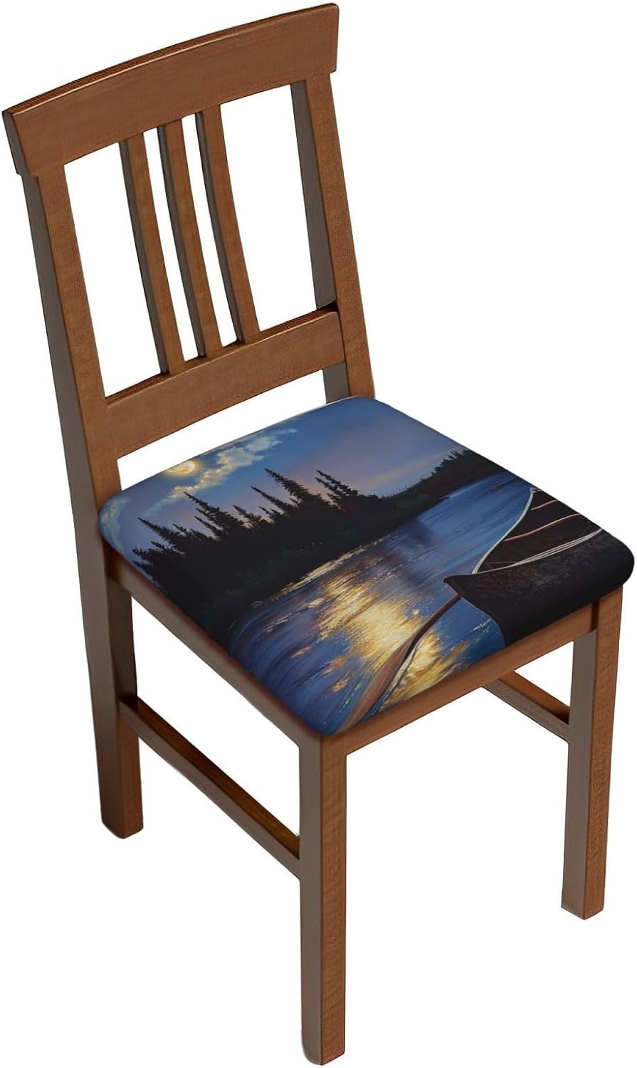 Moonlit Canoe River Print Square Cushion Covers 6 Pcs Set Elastic Non-Slip Seat Cushion Slipcovers Pet Furniture Protectors for Chair, Sofa