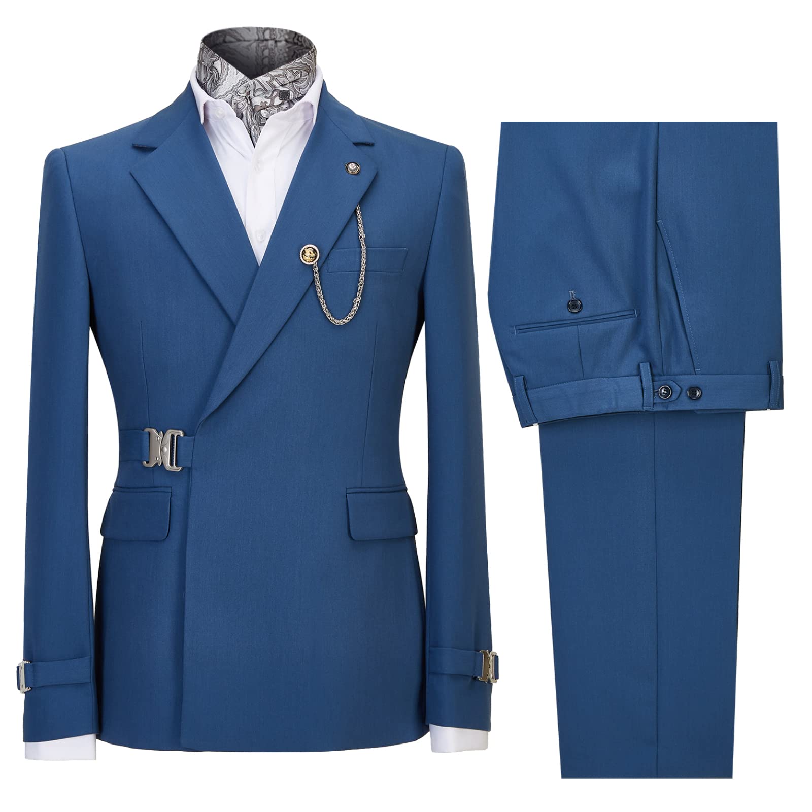 Cenne Des Graoom Mens Suits Slim Fit 2 Piece Men's Solid Color Tuxedo one Button Shawl Collar Jacket Vest and Pants