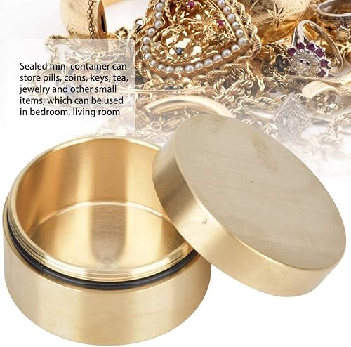 Miniatura 3 de Watris Veiyi Pastillero de latón de forma redonda, caja de almacenamiento de joyas de metal, caja de almacenamiento de monedas selladas, contenedor