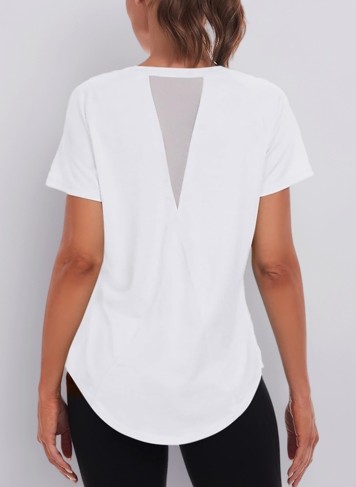 Women's Gym Shirts, Short Sleeve Lightweight Moisture Wicking Quick Dry Back Mesh Loose Fit Sports Tops for Ladies