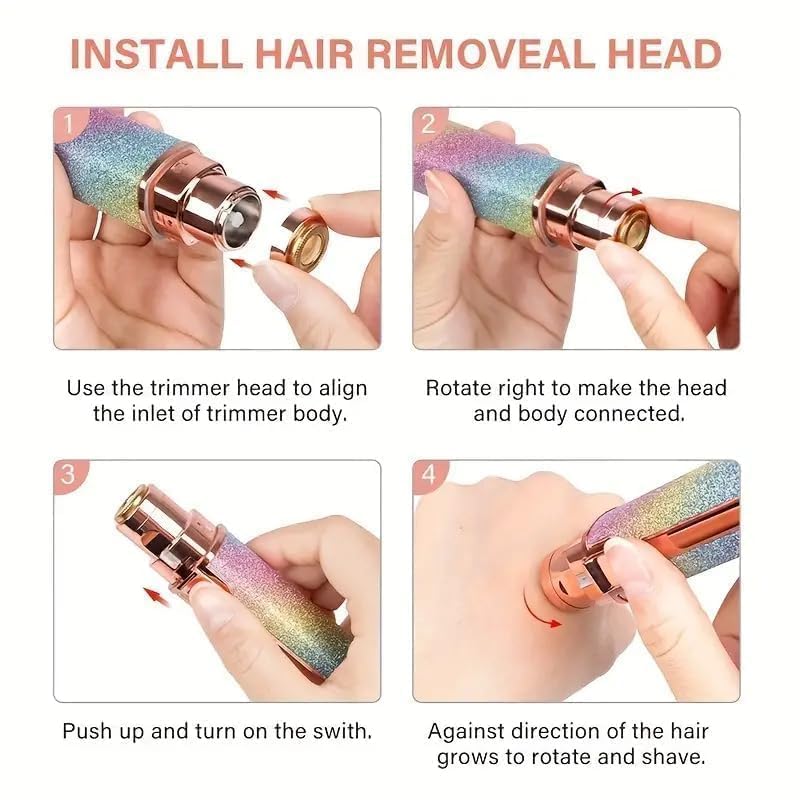 Image of 2-in-1 Rechargeable Facial Hair Remover for Women | Eyebrow Trimmer | Painless Electric Face Shaver | USB Portable Lip, Chin & Peach Fuzz Remover (facial epilator) (Portable eyebrow epilator)