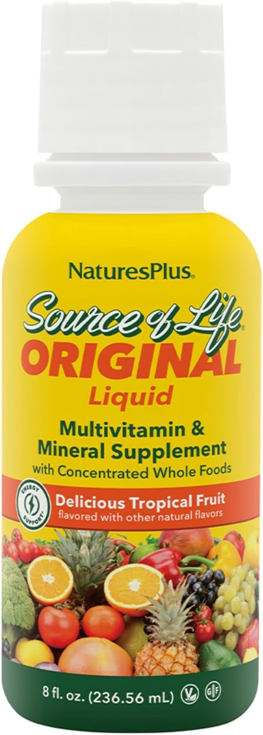 Natures Plus Source of Life Liquid, Tropical Fruit – 8 fl oz – Multivitamin & Mineral Supplement – Gluten Free, Vegetarian – 8 Servings