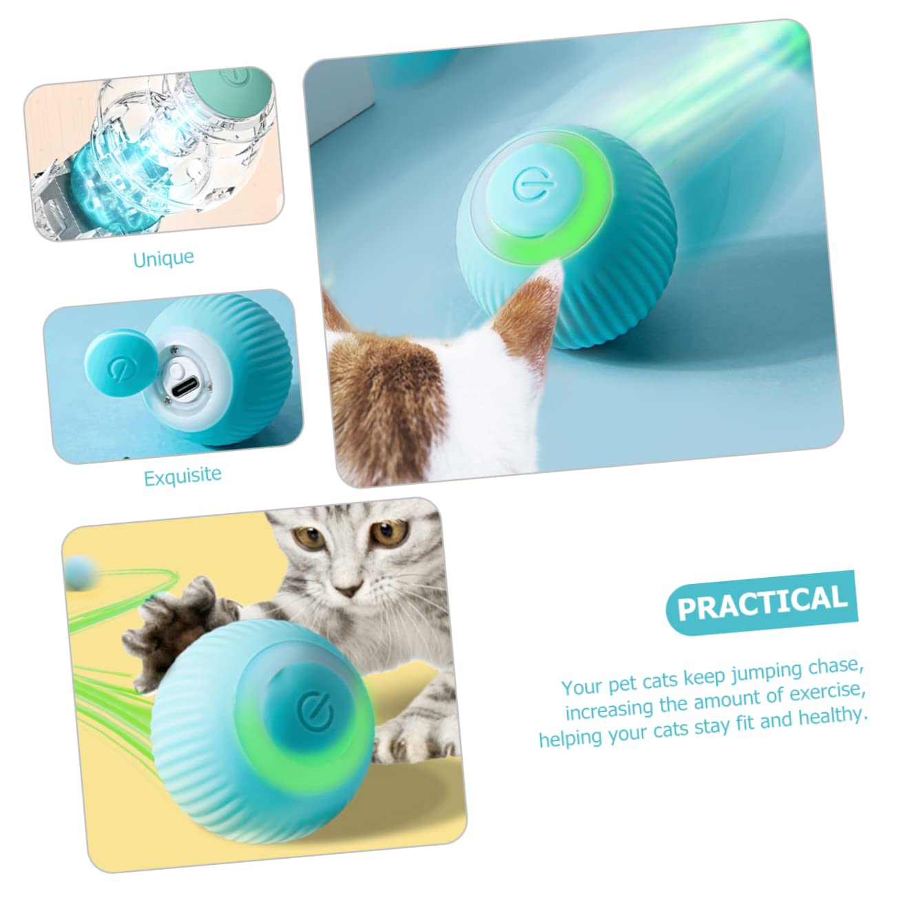 DOITOOL 4 Piezas Inteligente Gato Teaser Bola Divertidas Bolas De Gato Juguetes para Gatitos Interior Gatito Juguete Palo Juguete Gatera Juguete Rascar Bolas De Masticar