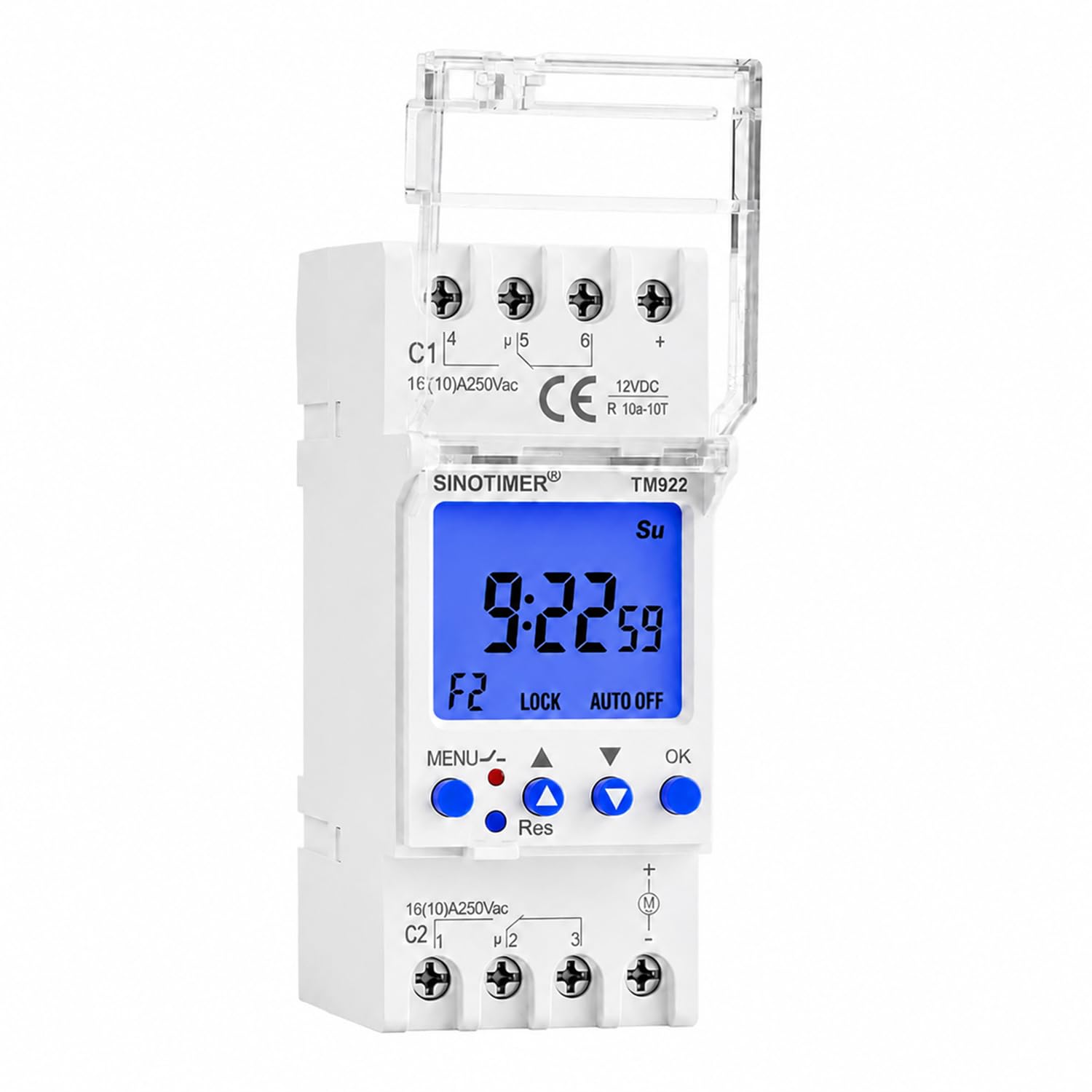 Temporizador programable de 2 canales de alimentación CC/CA de 12 V, pantalla LCD grande, interruptor de tiempo, relé doble, 16 A con retroiluminación azul