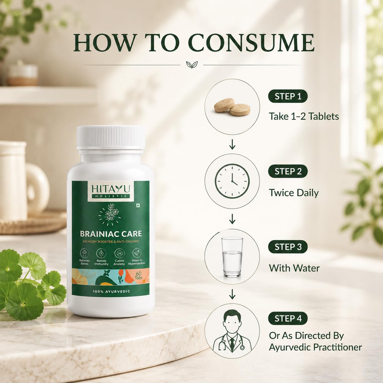Brainiac Care Memory Booster and Anti-oxidant Tablets, 60 Tabs, 100% Ayurvedic — Amazon image 5