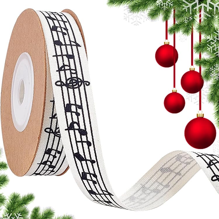 NBEADS 11 Yardas Cintas de Notas Musicales, 15mm de Ancho Notas Musicales Cinta Artesanal Impresa Nota Musical Cinta de Algodón con Carrete para Embalaje de Regalo Decoración de Fiesta