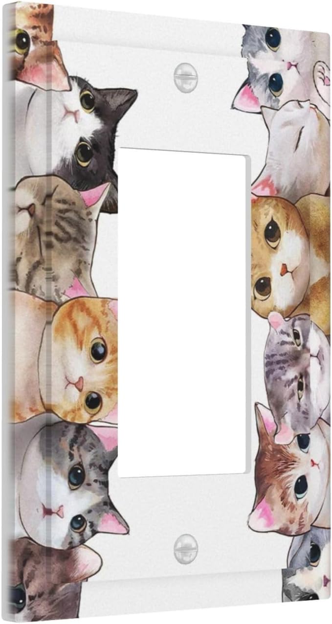 Vintage Watercolor Cat Border Rocker Switch Plate Cover image 2