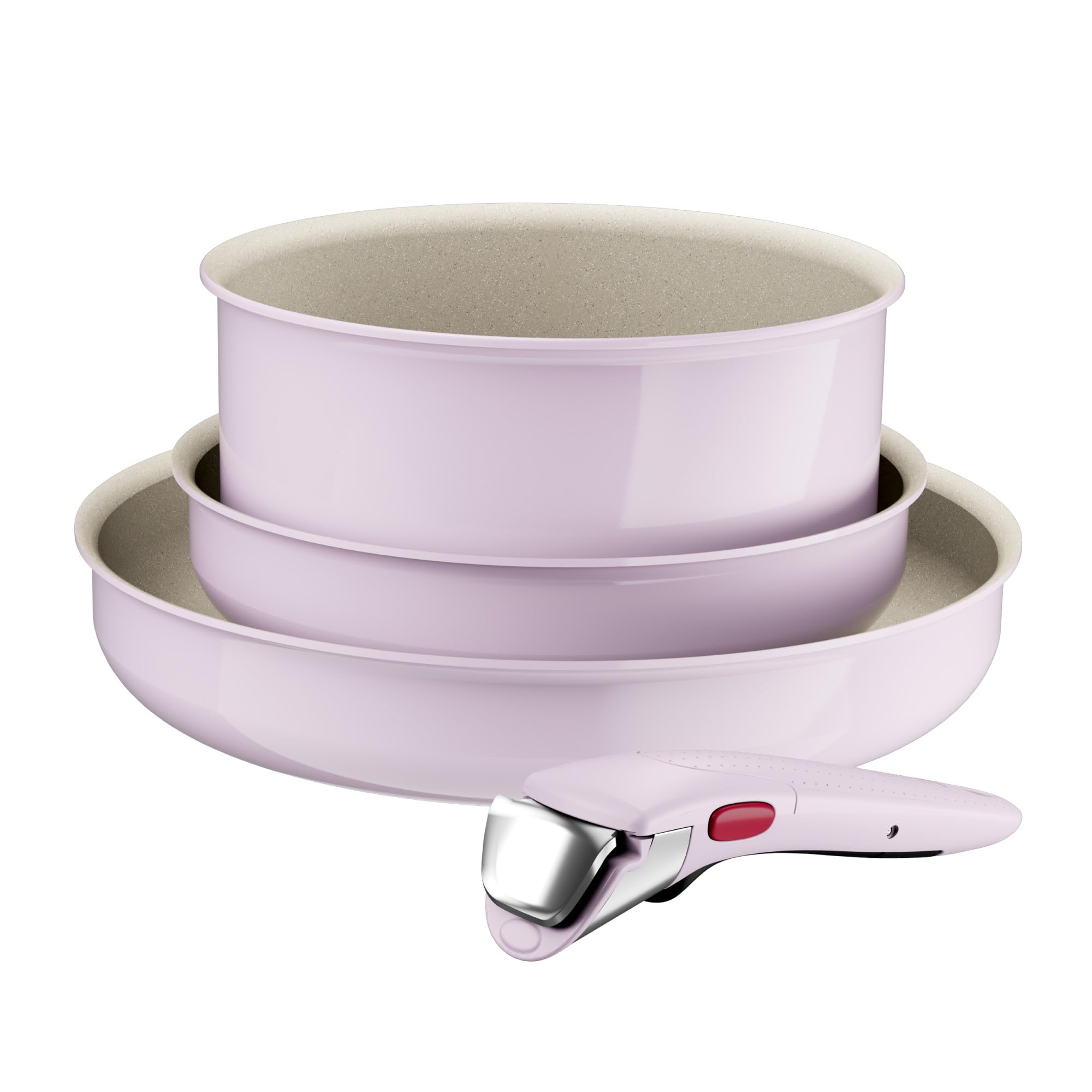 Tefal Ingenio Serenity, Batterie de cuisine 4pièces, Revêtement antiadhésif, Poignée amovible sécurisée, Design empilable, L830S404 Pink