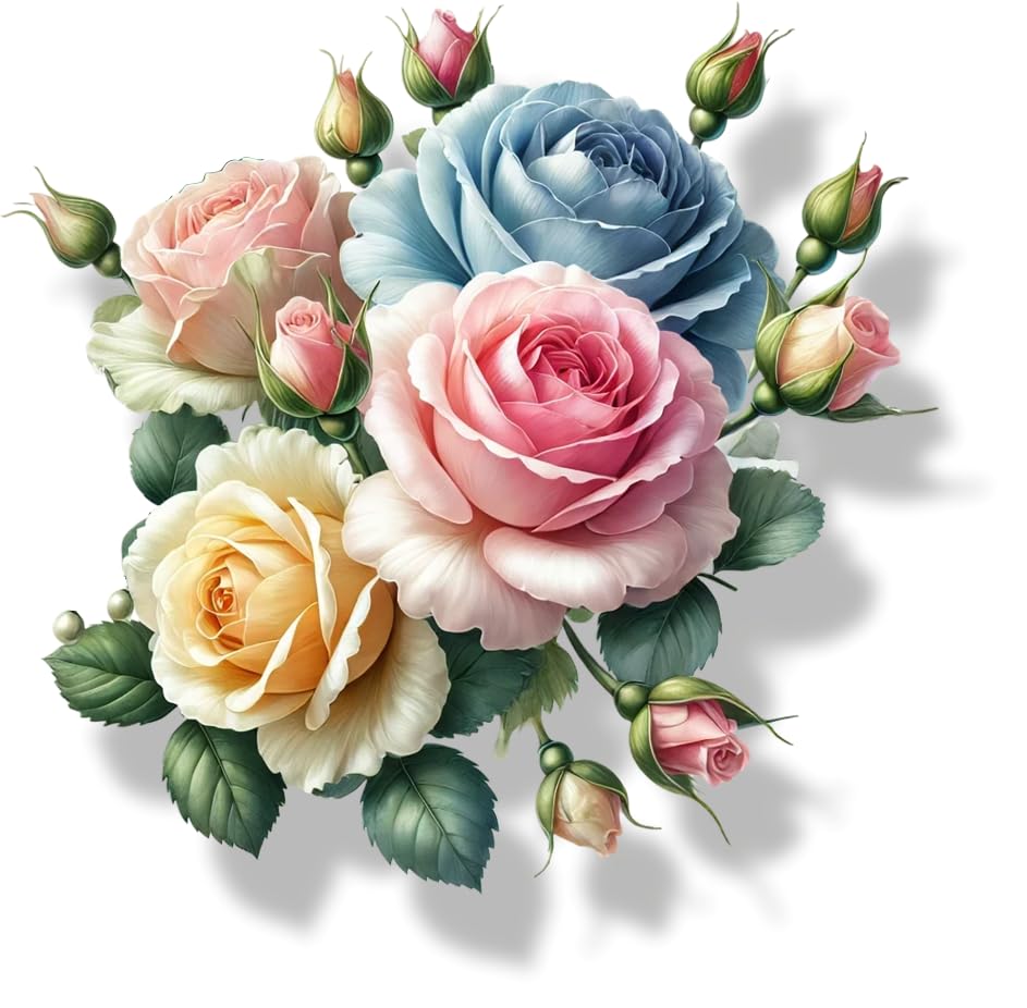 x4 Rose Vinyl Stickers Cover Marks Non Transparent Waterproof Floral Art Decals 1@ 20cm Tall Ideal for Toilets or car. 3@ 7cm Tall Ideal for Phone case Cups & Wine Glass (Rose Multicoloured)