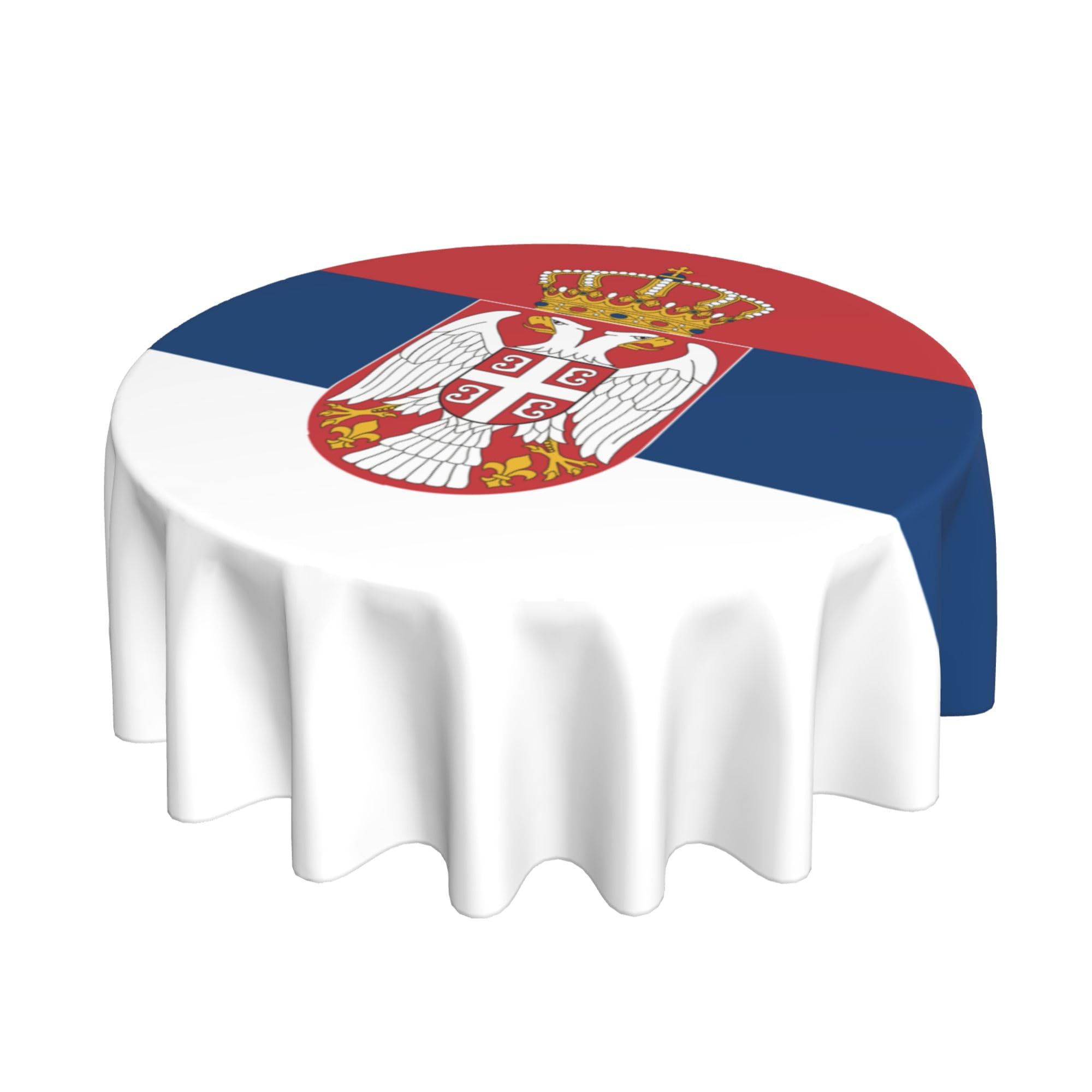 HLBSDM Serbian Flag 60" Restaurant Circle Decor Tablecloth Festive Table Cover Round Art Desk Cloth