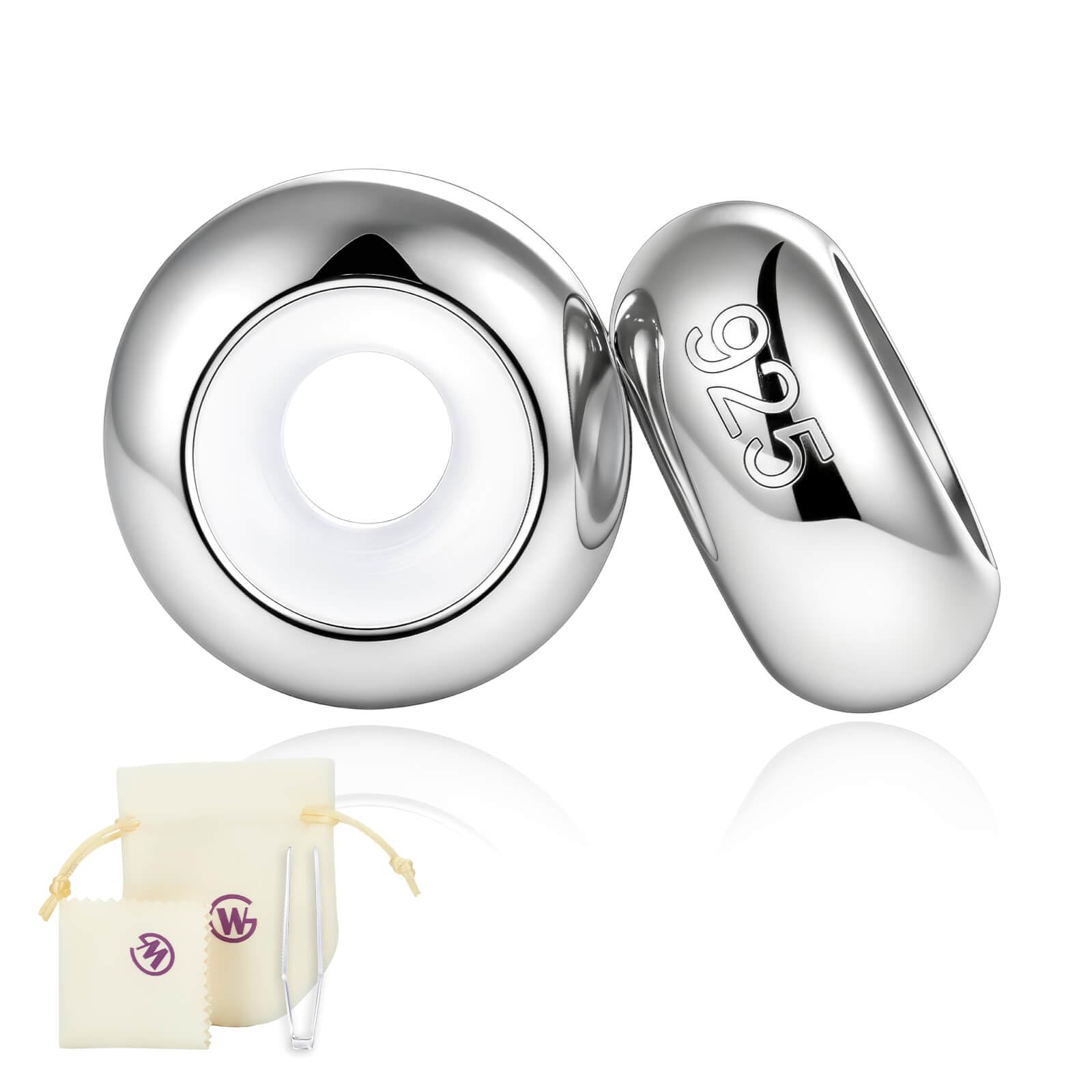 GW Charms Stopper 925 Sterling Silber für Armband mit Gummi Clip Stopper Charms für Bead Charm Armband Anhänger Spacer