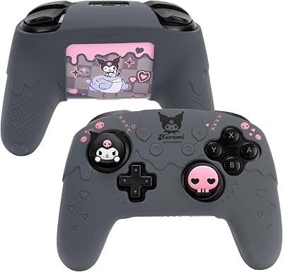 Kuitmor Switch Pro Controller Skin Set,Cute Soft Silicone Protective Cover Skin,Anti-Slip Protective Case for Switch Pro Controller with 2 Thumb Grip Caps and 1 Sticker