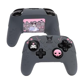 Kuitmor Silicone Switch Pro Controller Cover Skin Set, Anti-Slip Soft Protective Case for Switch Pro Controller with 2 Thumb Grip Caps and 1 Sticker Black Kuromi
