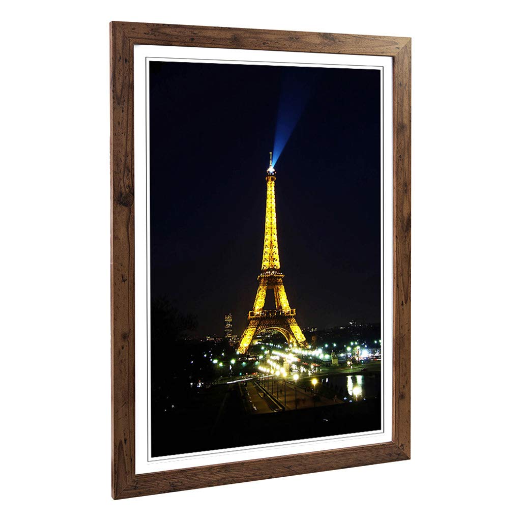 Big Box Art Framed Print of Eiffel Tower Paris France 3 Design | Wall Art Picture | Home Decor for Kitchen, Living, Dining Room, Bedroom, Hallway, Office, Walnut, A2 / 24.5x18 Inch / 62x45cm