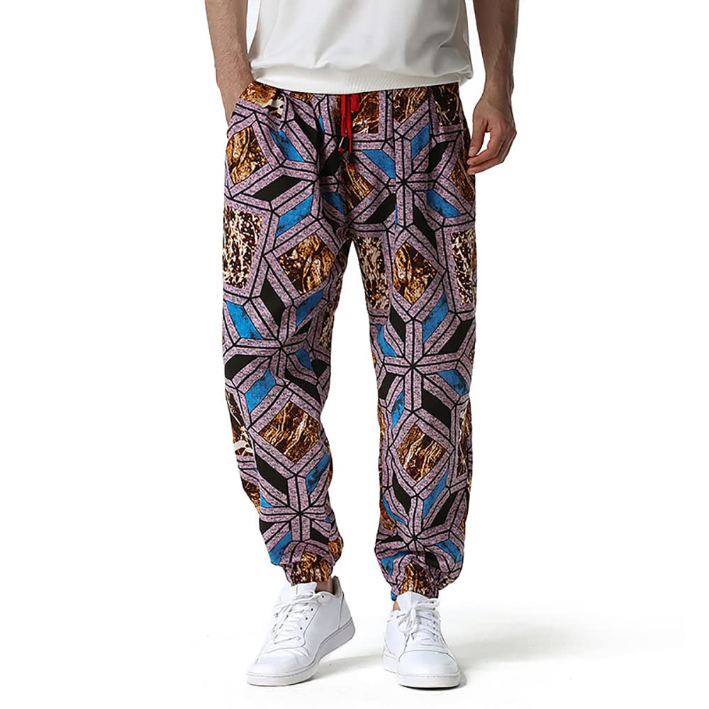 Mens Harem Pants Loose Fit Floral Paisley Print Jogger Track Pants Casual Cotton Streetwear Hippie Yoga Pants-Snowflake-S