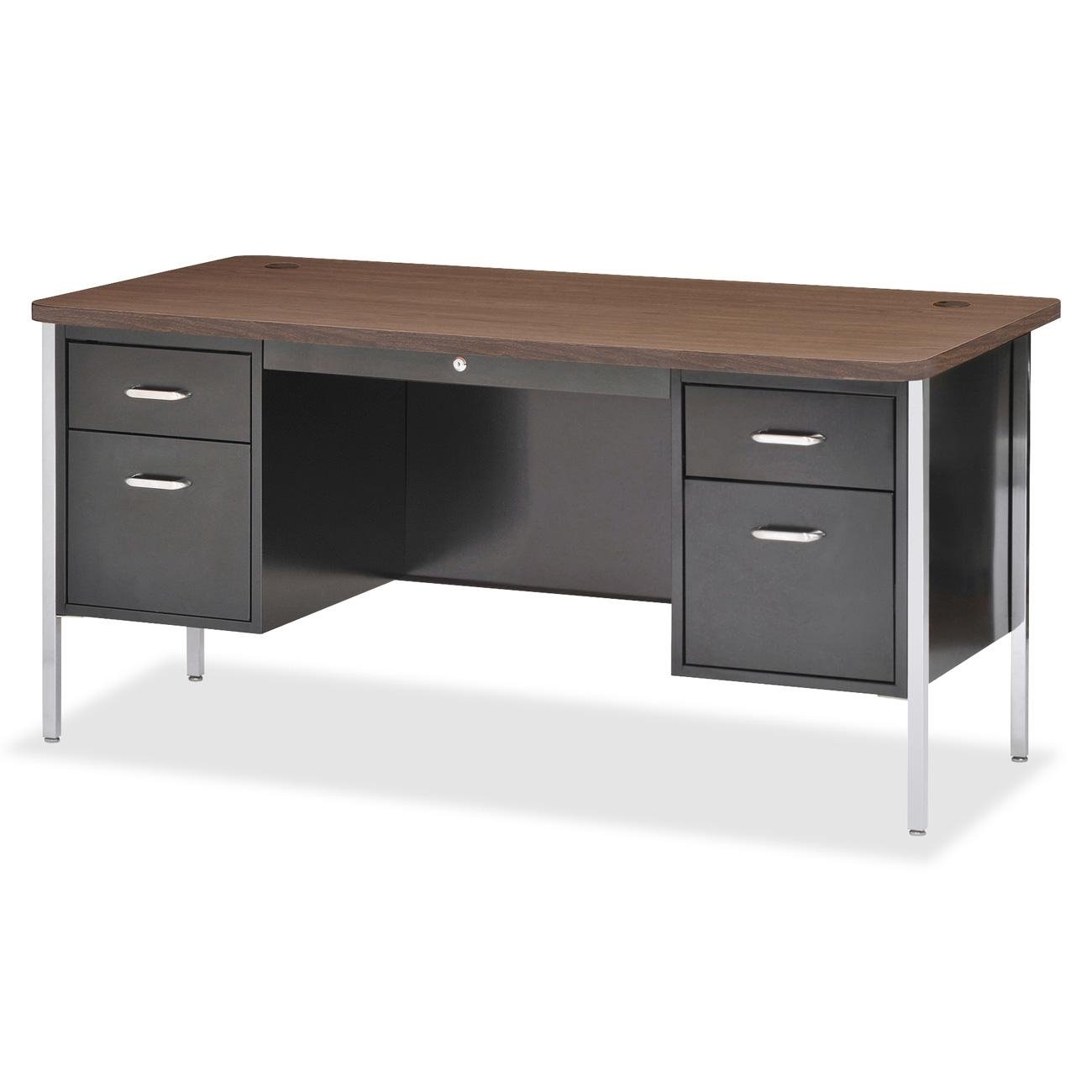 Lorell LLR41300 Fortress Series Double Pedestal Teacher's Desk, Walnut