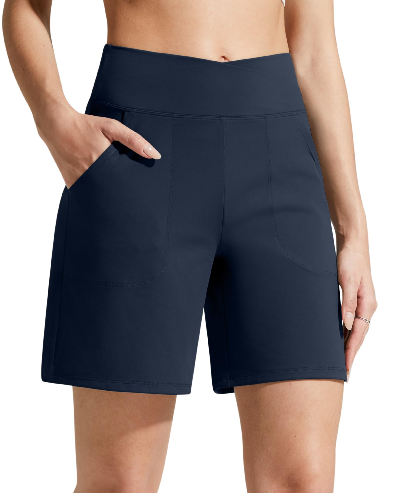 g4free EverGoing Athletic Shorts for Women 6" Cross Waist Summer Casual Shorts with Pockets-picture-25