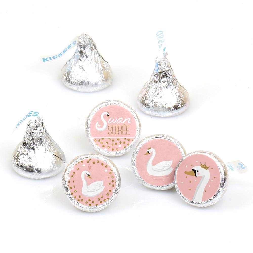 Big Dot of HappinessSwan Soiree - White Swan Baby Shower or Birthday Party Round Candy Sticker Favors - Labels Fit Chocolate Candy (1 Sheet 108)