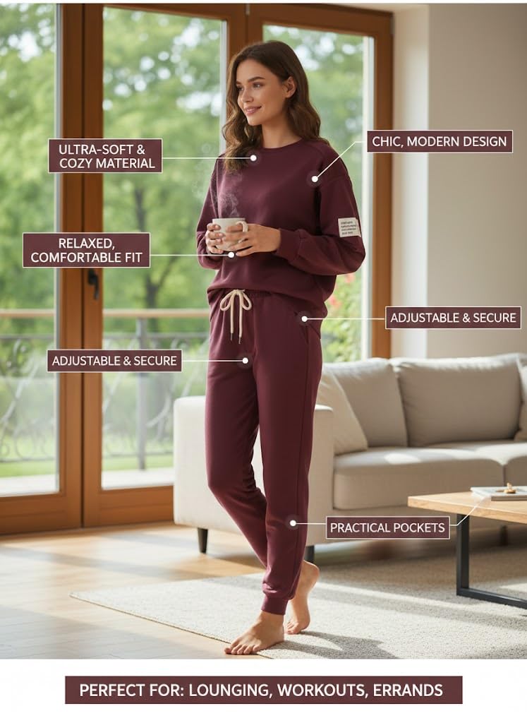 Damen Jogginganzug Zweiteiler – Weicher Hausanzug mit Hoodie & Jogginghose – Casual Trainingsanzug für Freizeit, Sport & Yoga – Einheitsgröße (36-42) – Modell 7065