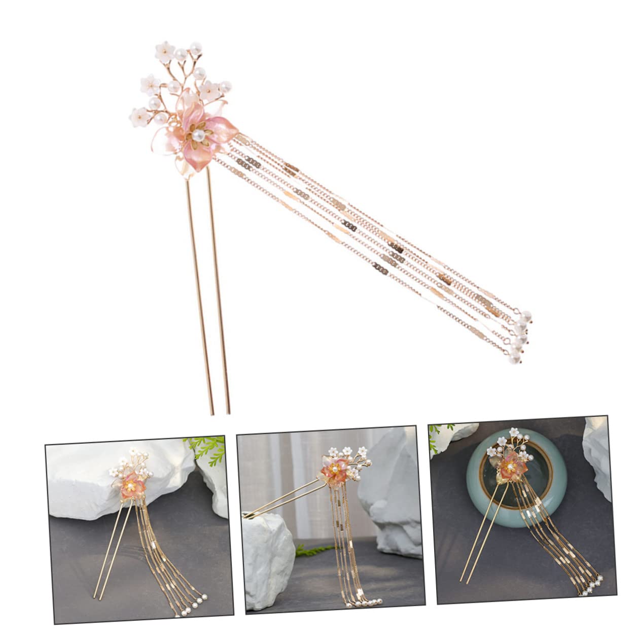 minkissy Hanfu - 5 forcine per capelli cinesi da sposa, con perle e fiori, fermagli per capelli da donna, stile retrò, per sposa, copricapo con nappa, forcina per capelli da ragazza