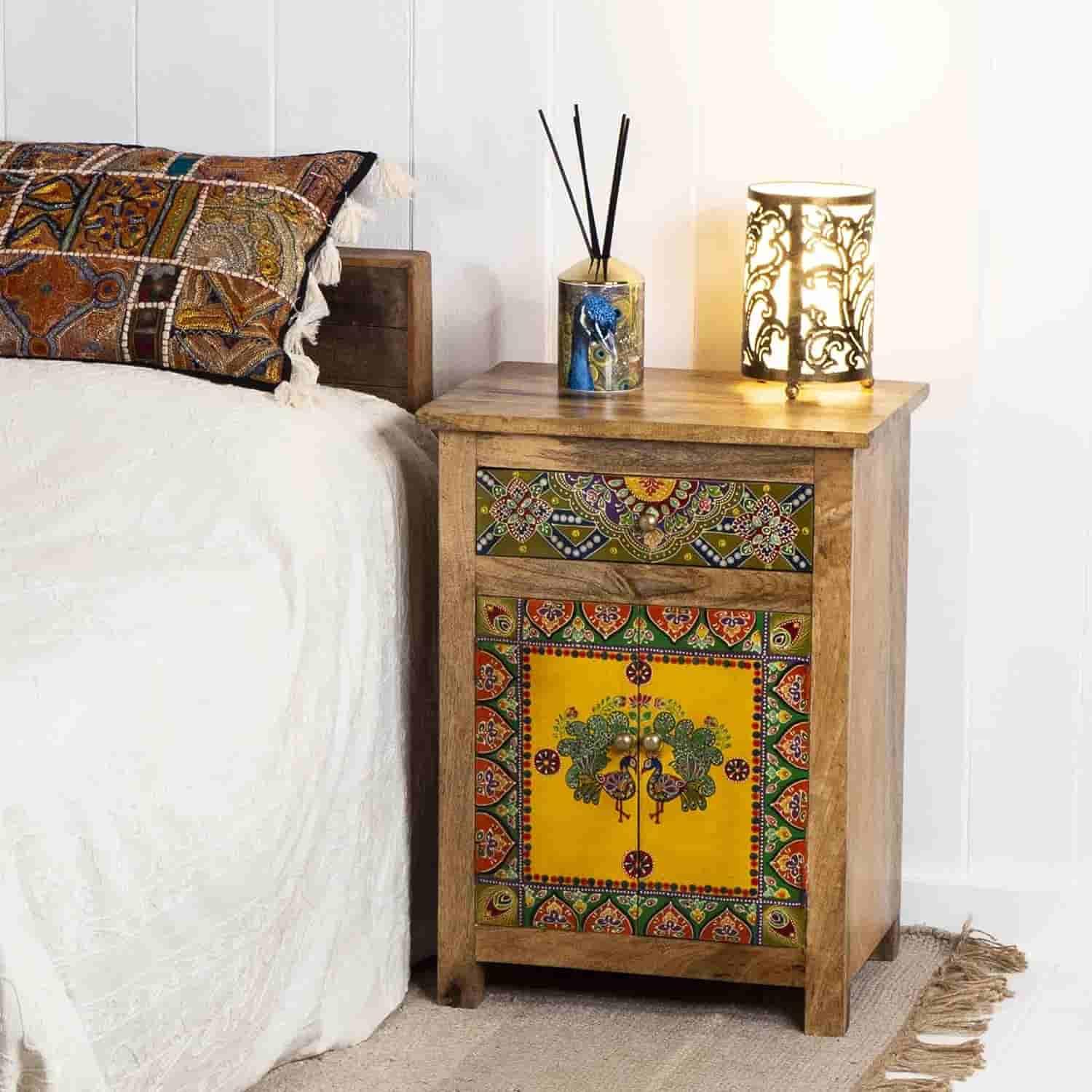 APRODZ Solid Wood Traditional Wooden Hand Painted 1 Drawer Bedside Stool | Side Table | Nightstand for Bedroom & Living Room (Multicolor)-image-27