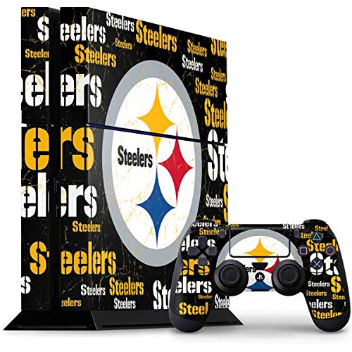 Skinit Decal Gaming Skin Compatible with PS4 Console and Controller Bundle - Officially Licensed NFL Pittsburgh Steelers Black Blast Design