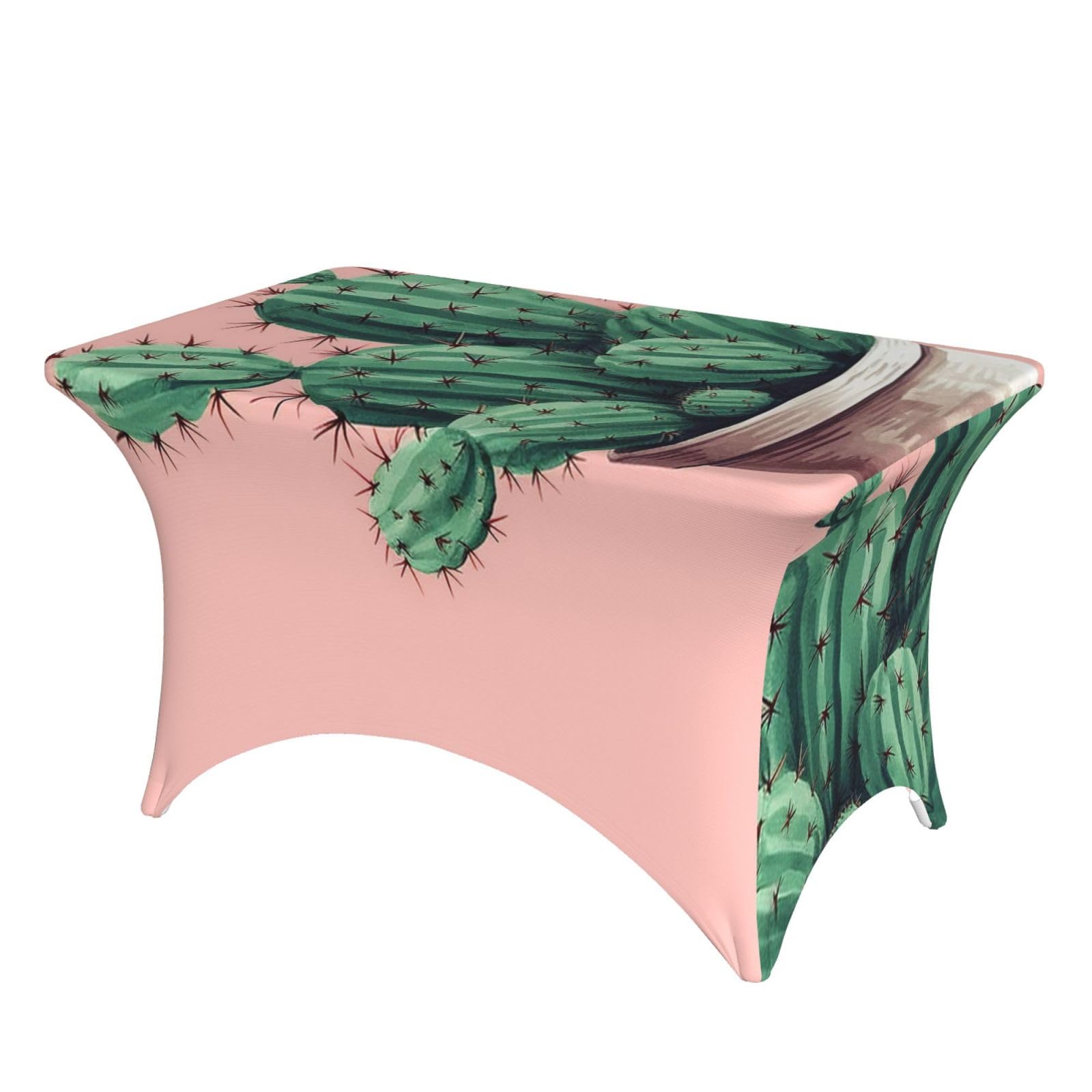 LKTPSKQRY 4ft Spandex Table Cloth For Rectangle Tables, Wrinkle Resistant Stretch Tablecloths Protector Cactus Washable Patio Table Cover For Wedding, Party, Banquet, Picnic