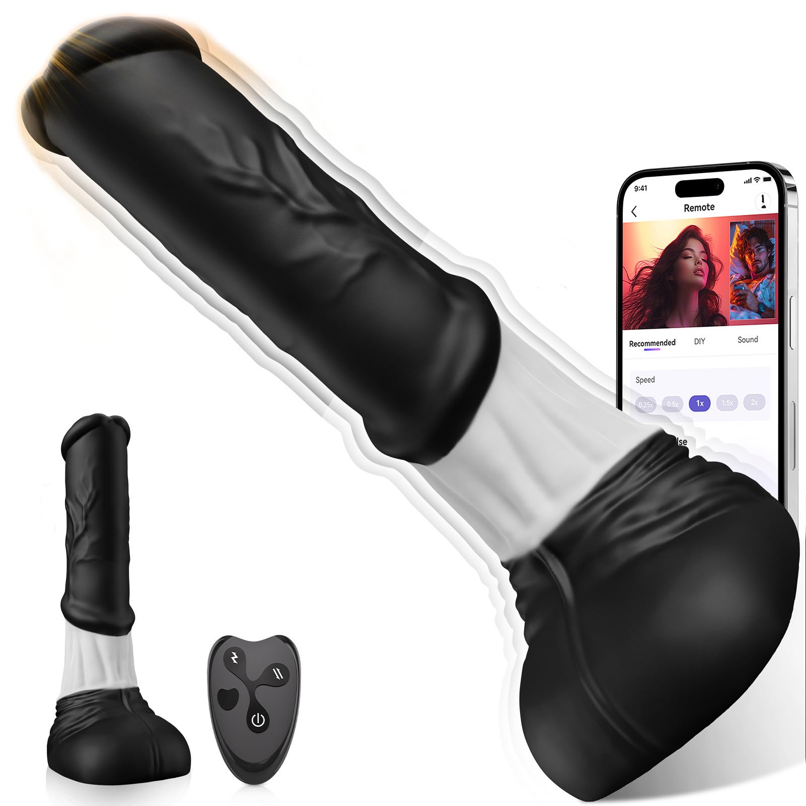 Anale Dildo Vibratore per Donna, AI Sync Dildo Realistico Plug Anale-Dilatatori, Vibratoreper Donna Professionale, Riscaldamento 9 Spinta Vibrazione Modalità Vibratore Sex Toys Donna