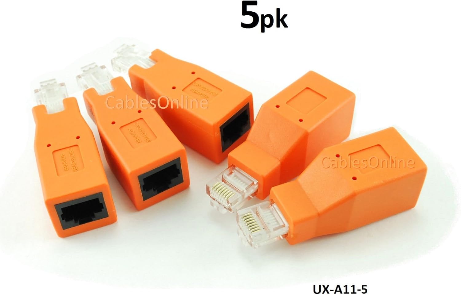 CablesOnline 5-Pack Cat6 / Cat5e Ethernet RJ45 Male/Female Crossover Adapter (UX-A11-5)