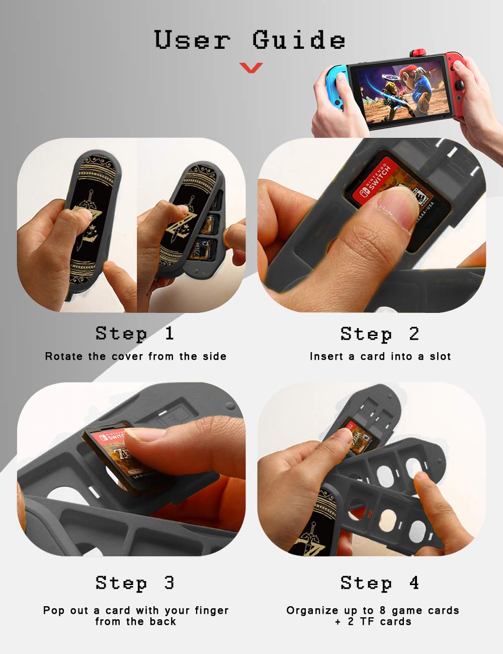 Étui pour cartes de jeu Nintendo Switch, support de cartes de jeu créatif pour jeux Nintendo Switch avec 8 emplacements + 2 emplacements TF (Zelda)