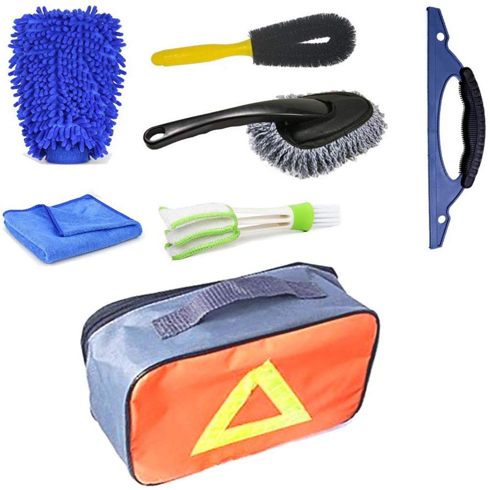 FGHTL Vehicle Washing Cleaning Kit Tools,Car Wash Equipment Six in One Car Wash Mitt Auto Cleaner Duster Vehicle Squeegee Microfiber Rag/Microfiber Cloths Microfiber Multipurpose