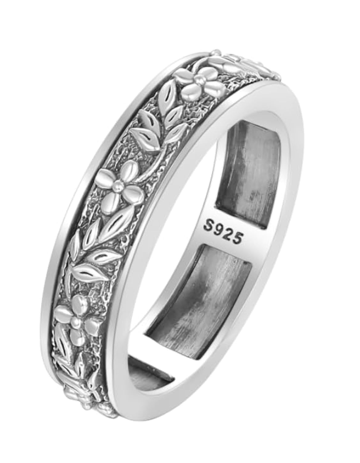 Fidget Ring Spinner 925 Sterling Silber Fidget Ring für Angst Filigrane Ringe Angst Relief Spinner Ringe für Männer Frauen Valentinstag Geburtstag Geschenke, Sterling Silber