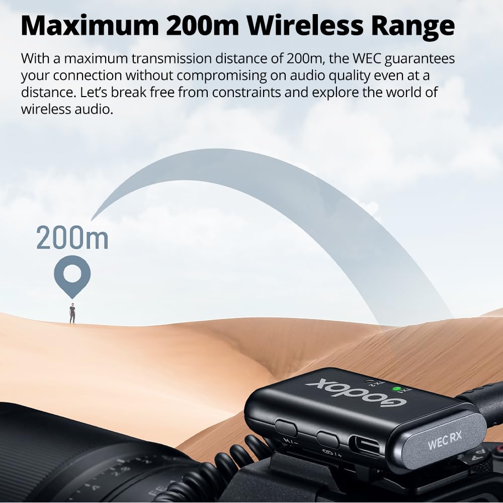 GODOX bezprzewodowy system mikrofonowy 2,4 GHz WEC Kit2, One-Click Oisecancellation, wyjątkowa jakość dźwięku, cyfrowy wyświetlacz baterii, zasięg do 200 m,