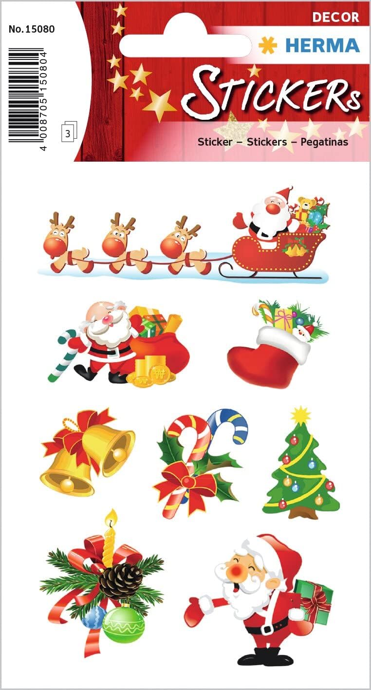 HERMA 15080 Christmas Stickers, Christmas Santa Claus (24 Stickers, Paper, Matte) Self-Adhesive Christmas Decoration, Permanent Adhesive Labels for Christmas, Gifts, Crafts, Advent Calendar