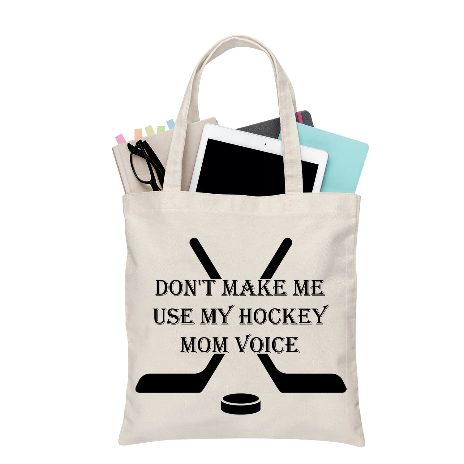 BDPWSS Hockey Mom Tote Bag Hockey Team Mom Gift Ice Hockey Player Gifts Don't Make Me Use My Hockey Mom Voice Handbag