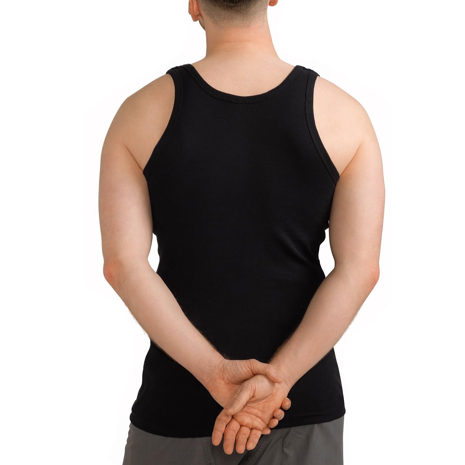 MT Pack de 6 camisetas interiores clásicas de algodón para hombre, acanalado fino o doble acanalado
