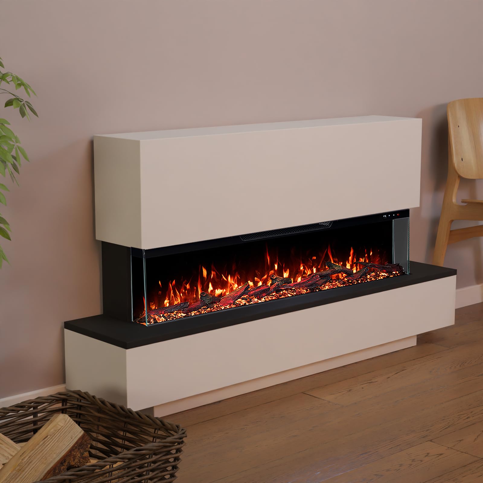 GLOW FIRE Kominek elektryczny kobaltowy z realistycznym ogniem LED 3D – stojący kominek elektryczny z ogrzewaniem i ogniem, sterowanie za pomocą aplikacji, efekt trzaskania i timer, maks. 1800 W, 137