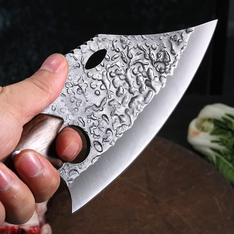 Meat Cleaver,Cleaver Knife Forged Hammered Fish Killing Knife Beef Sheep Butcher Knife Carbon Steel Multipurpose Knife for Meat Vegetables (Color : With PU Leather case)
