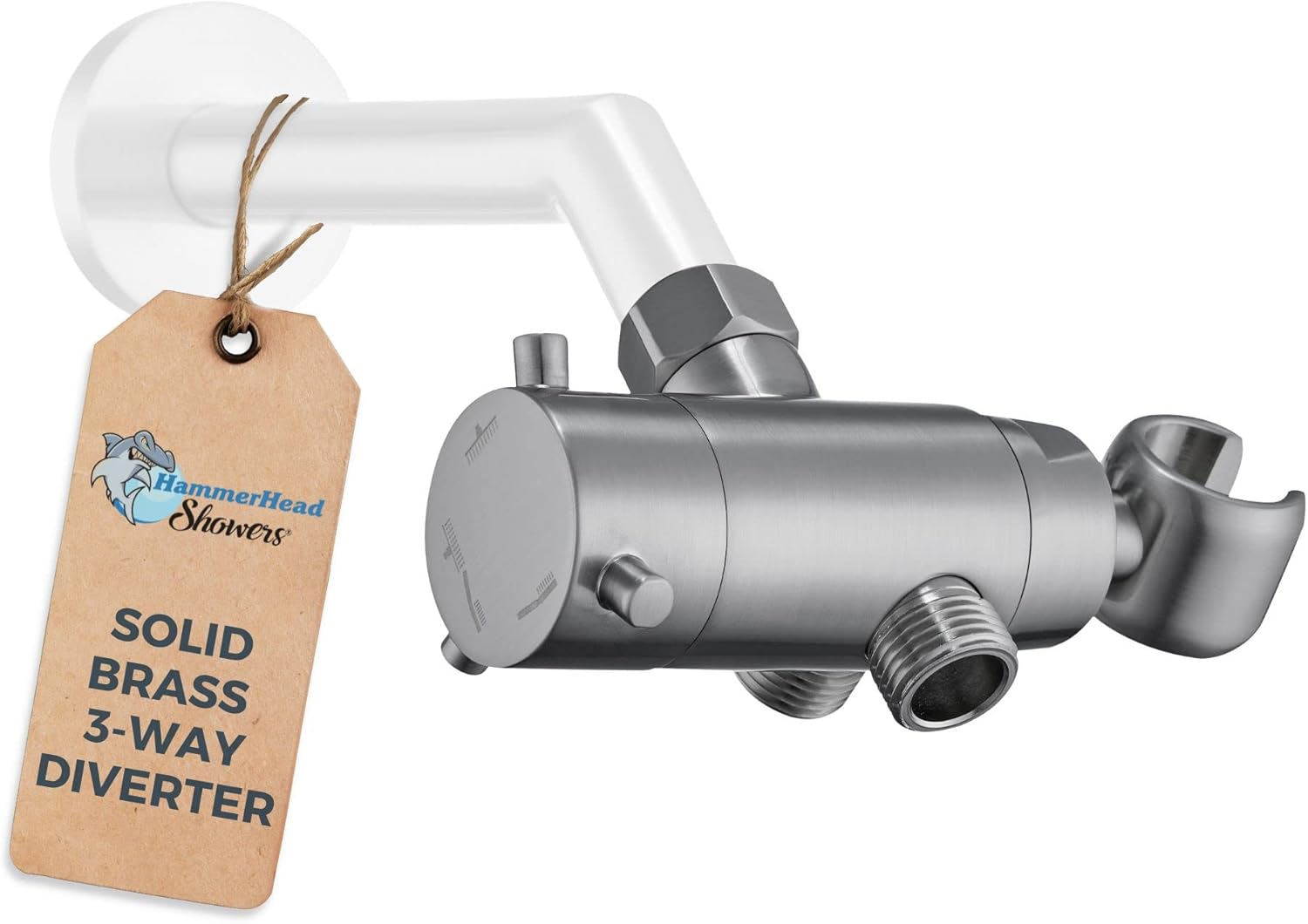 ALL METAL 3 Way Shower Diverter Valve with Shower Head Holder BRUSHED