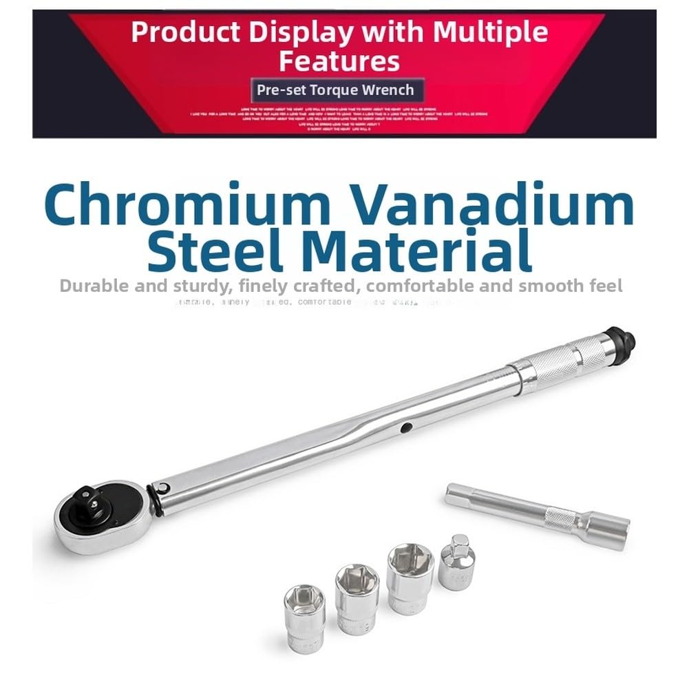 Juego de llaves dinamométricas ajustables, herramienta de trinquete de 1/2, tipo clic de 28-210 Nm, aleación Cr-V, kit de 6 llaves de vaso para reparación de automóviles