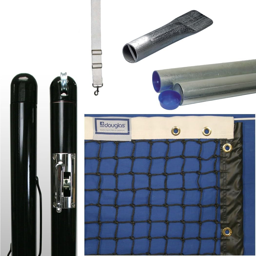Douglas Premier Tennis Posts – Permanent Court Kit – 3” OD Round, Internal Wind, Black – Optional Ground Sleeves