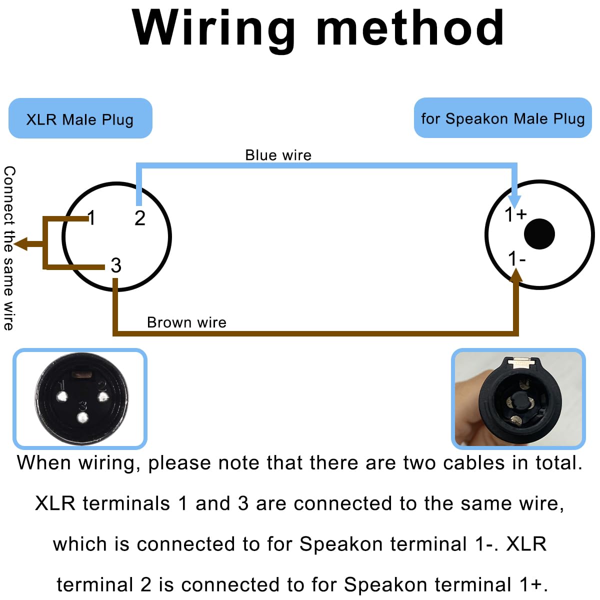 Câble pour Speakon vers XLR Câble pour Speakon mâle vers XLR mâle 3 broches Rallonge adaptateur audio 22 AWG haut-parleur pour amplificateur professionnel, DJ, sonorisation et scène